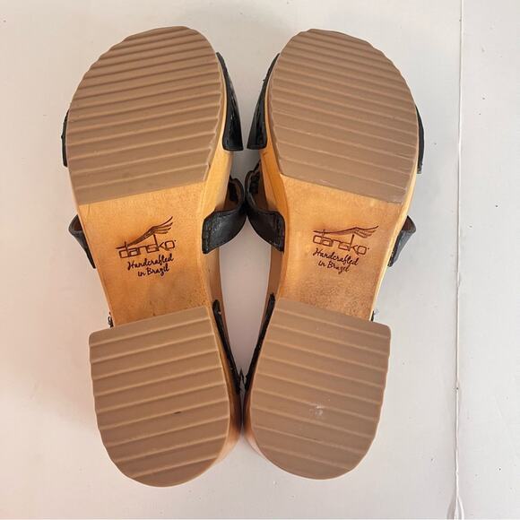 Dansko Oralee Wooden Heel Platform Sandal Womens 11 Black Leather Slide Open Toe - Picture 7 of 12